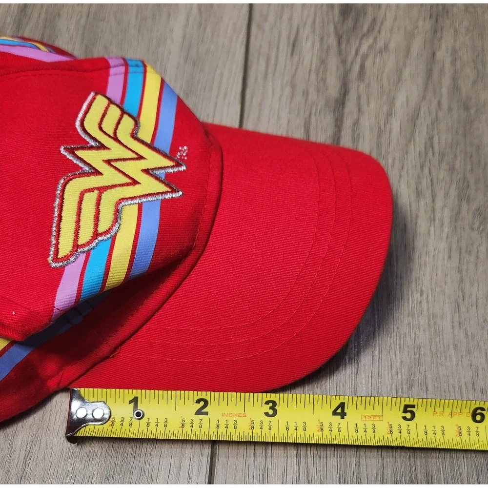 Wonder Woman Kids Red Baseball Cap Logo Rainbow Stripes Adjustable DC Comics